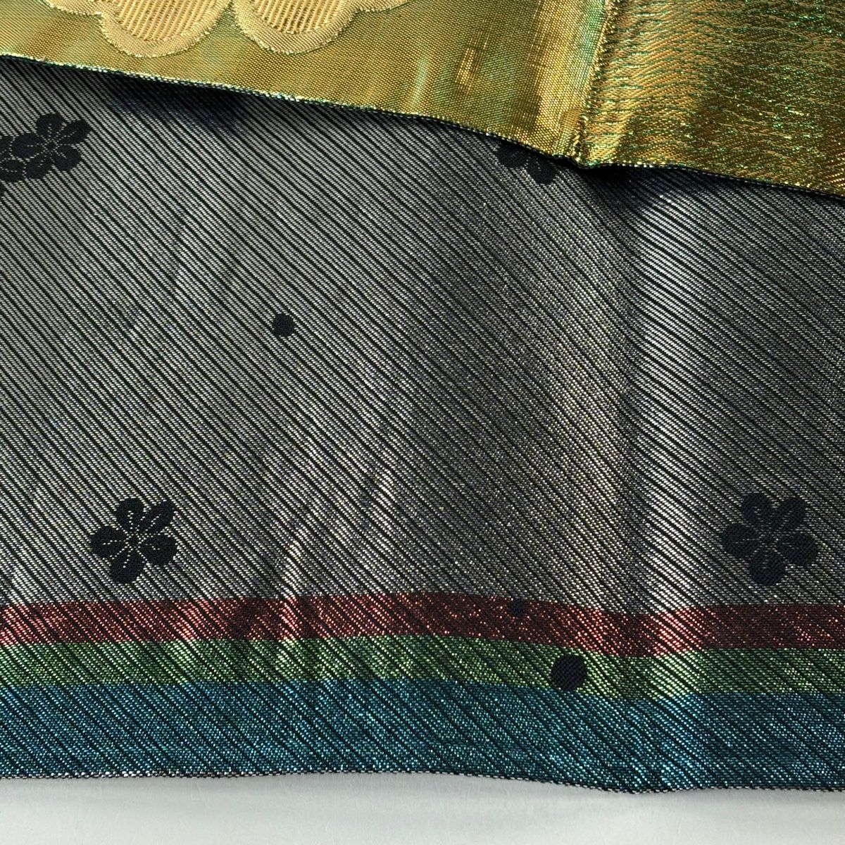 【美品】 袋帶 優品級 振袖禮服禮服用 櫻花 金金箔 金絲 綠色 六通 純蠶絲