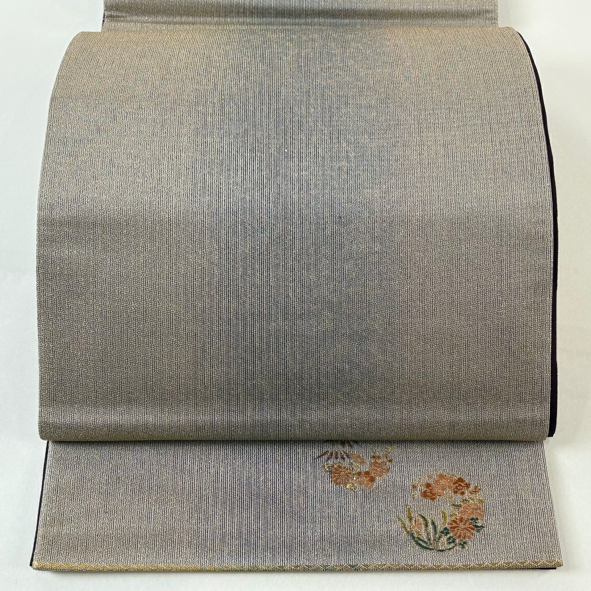 【美品】 袋帶 秀品級 關西仕立 單點圖案 金通 薄紫 六通 純蠶絲