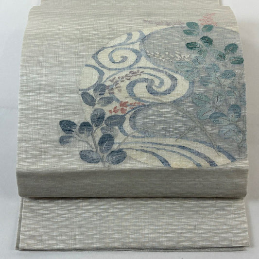 開口名古屋帶 優品級 萩 觀世水 金銀線 奶油色 純蠶絲