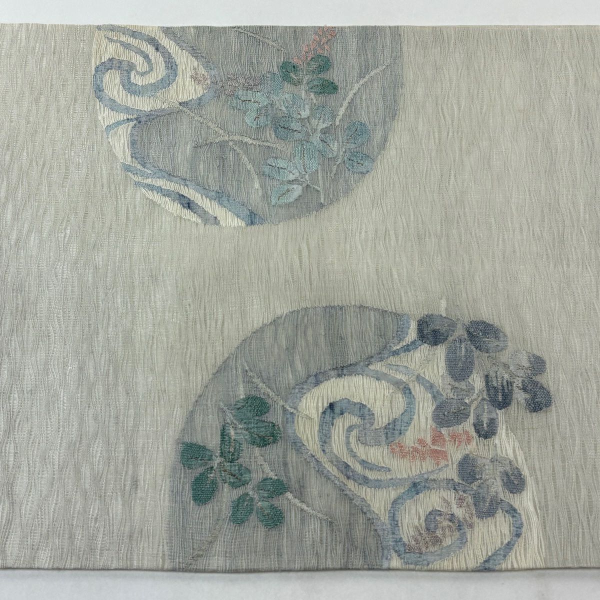 開口名古屋帶 優品級 萩 觀世水 金銀線 奶油色 純蠶絲