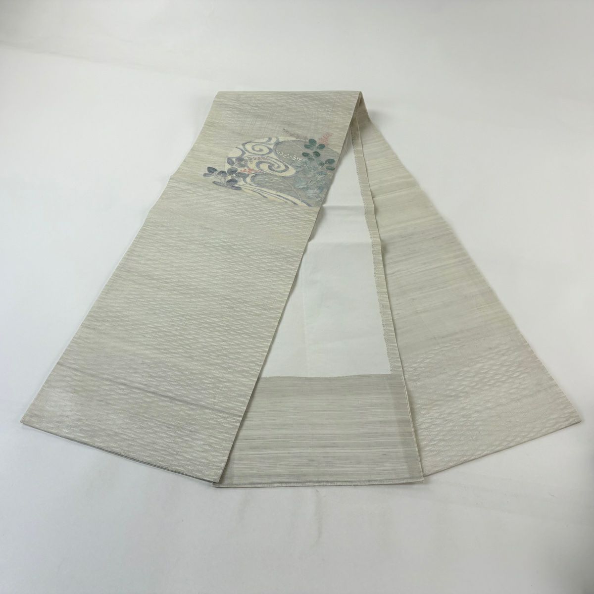 開口名古屋帶 優品級 萩 觀世水 金銀線 奶油色 純蠶絲
