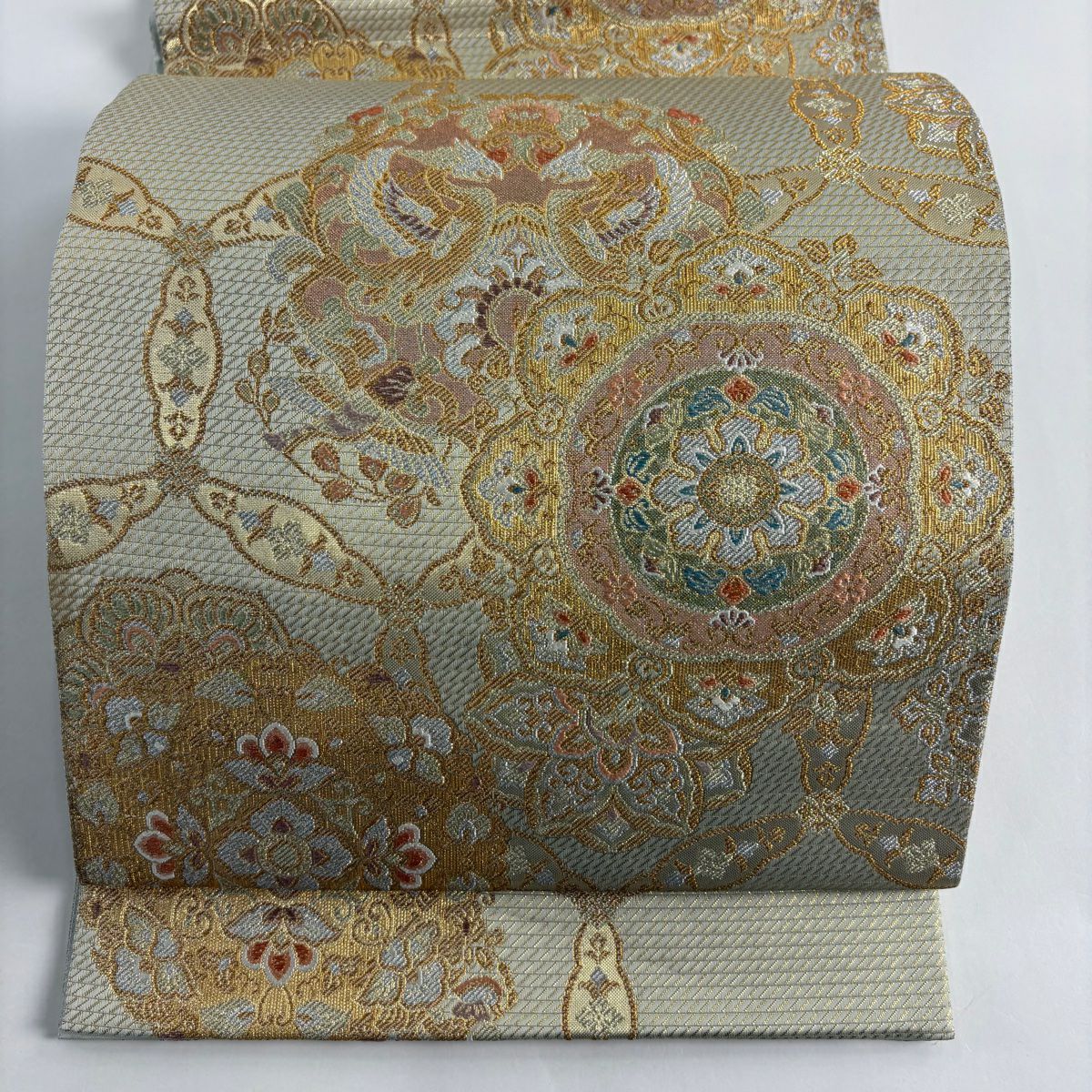 【美品】 袋帶 秀品級 華紋 向鳥 金銀線 金金箔 金色 六通 純蠶絲