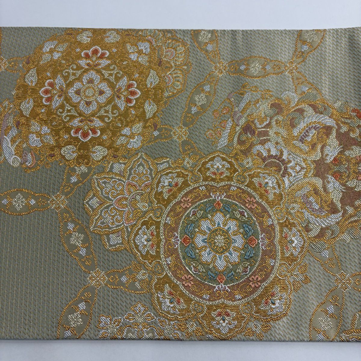 【美品】 袋帶 秀品級 華紋 向鳥 金銀線 金金箔 金色 六通 純蠶絲