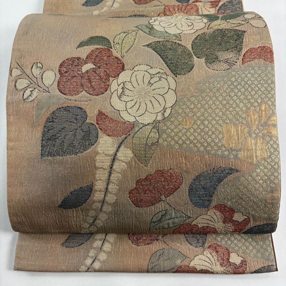 【美品】 袋帶 秀品級 辻花染 金金箔 粉米色 六通 純蠶絲