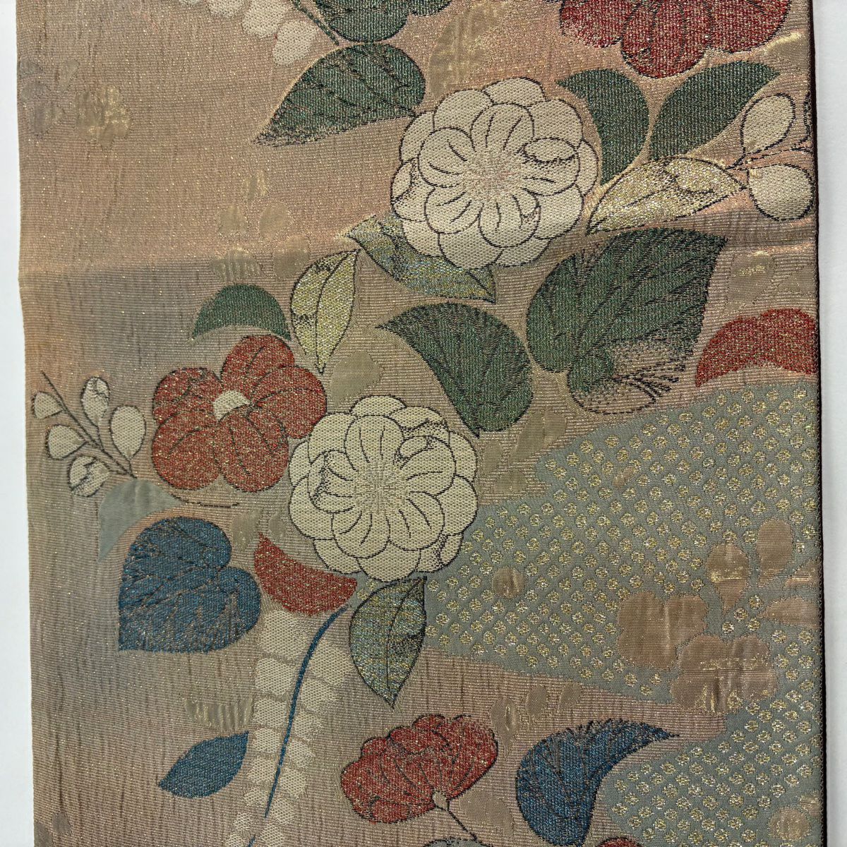 【美品】 袋帶 秀品級 辻花染 金金箔 粉米色 六通 純蠶絲