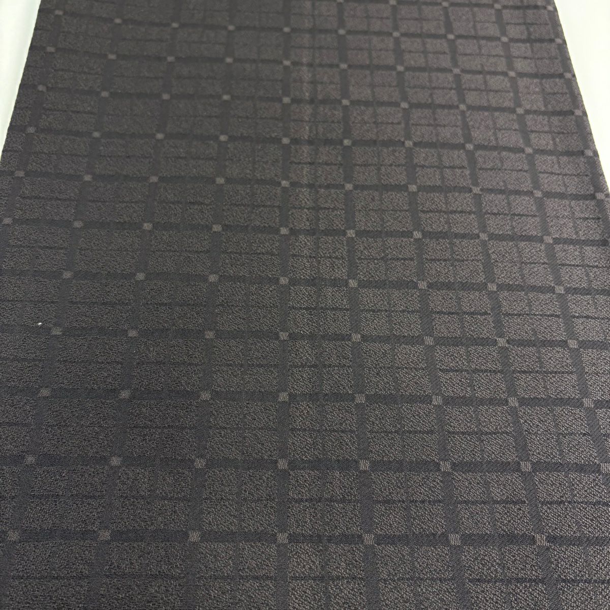 【美品】 袋帶 秀品級 格子 焦茶 深藍 六通 純蠶絲