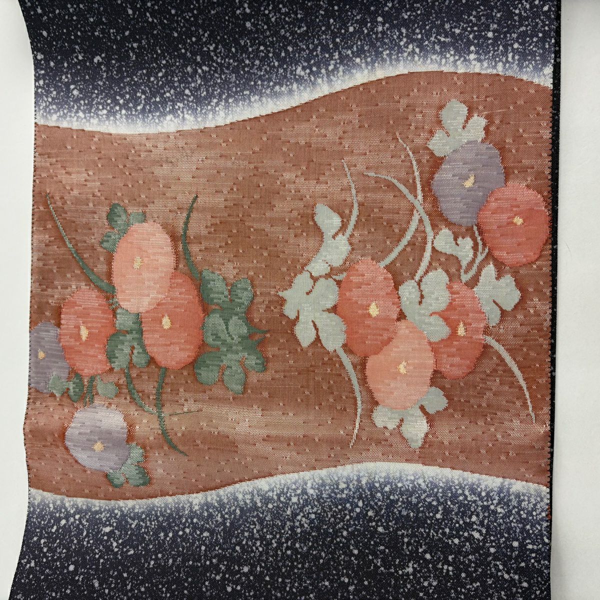【美品】 袋帶 秀品級 萬壽菊花 霞 金絲 濃紫 大鼓圖案 純蠶絲