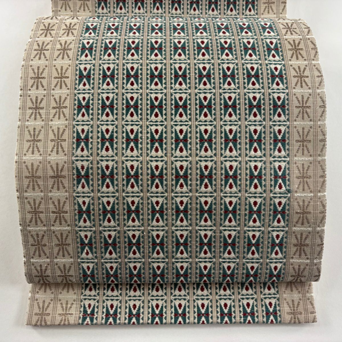 【美品】 袋帶 秀品級 幾何圖案 條紋 金金箔 灰茶 六通 純蠶絲