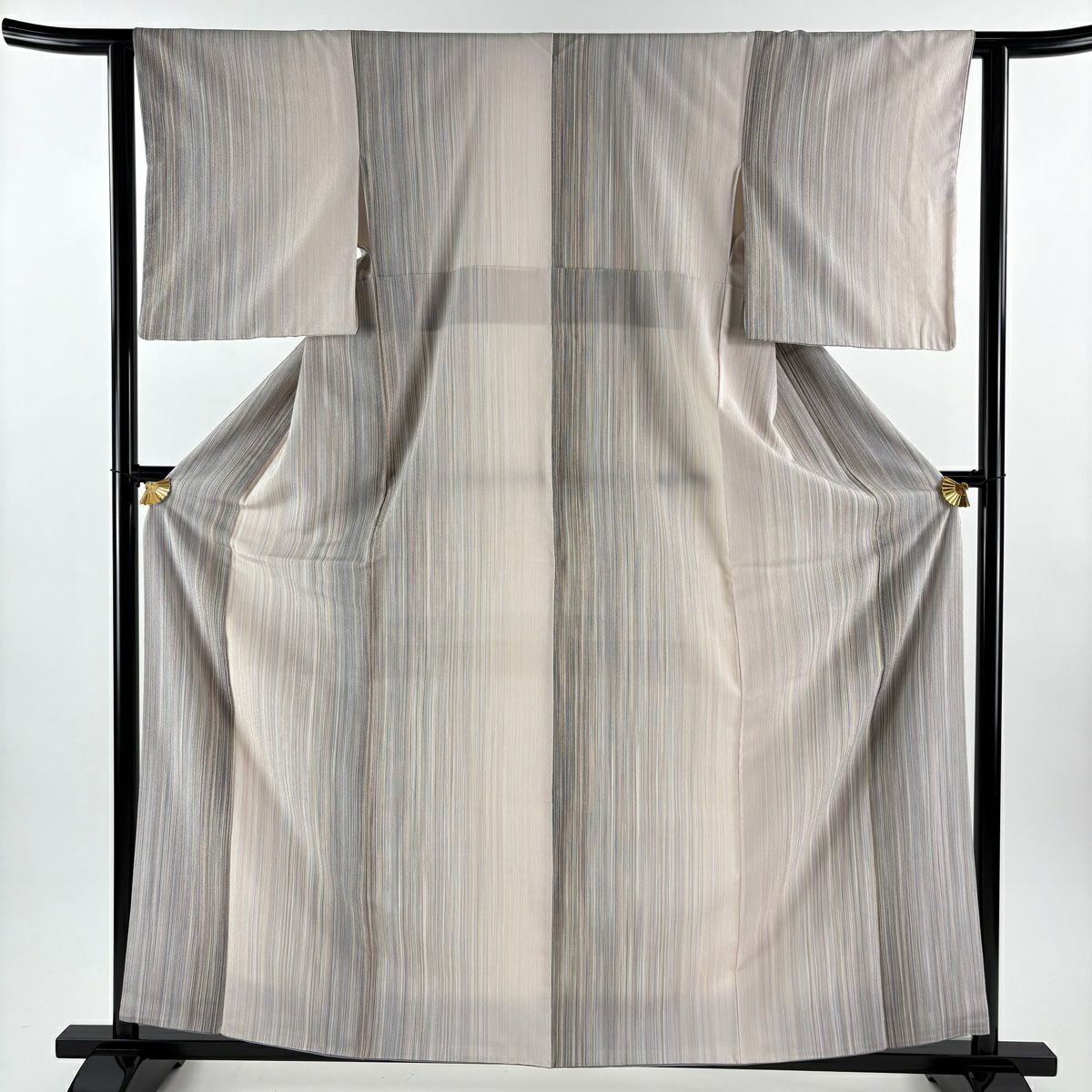 【美品】 紬織 身長161.5cm 袖長61cm S 雙層 垂直條紋 淺粉色 純蠶絲 優品級