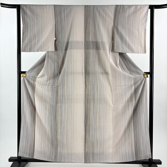 【美品】 紬織 身長161.5cm 袖長61cm S 雙層 垂直條紋 淺粉色 純蠶絲 優品級