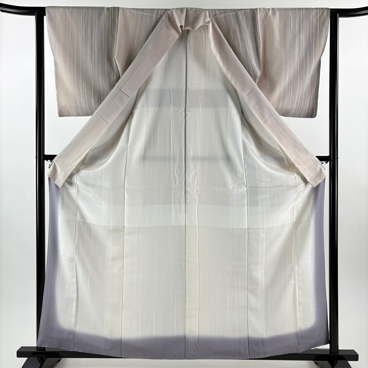【美品】 紬織 身長161.5cm 袖長61cm S 雙層 垂直條紋 淺粉色 純蠶絲 優品級