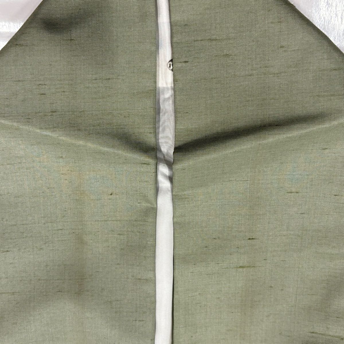 付下 身長157.5cm 袖長66cm M 雙層 葉柄 霞 漸層 紬織織 灰綠 純蠶絲 優品級