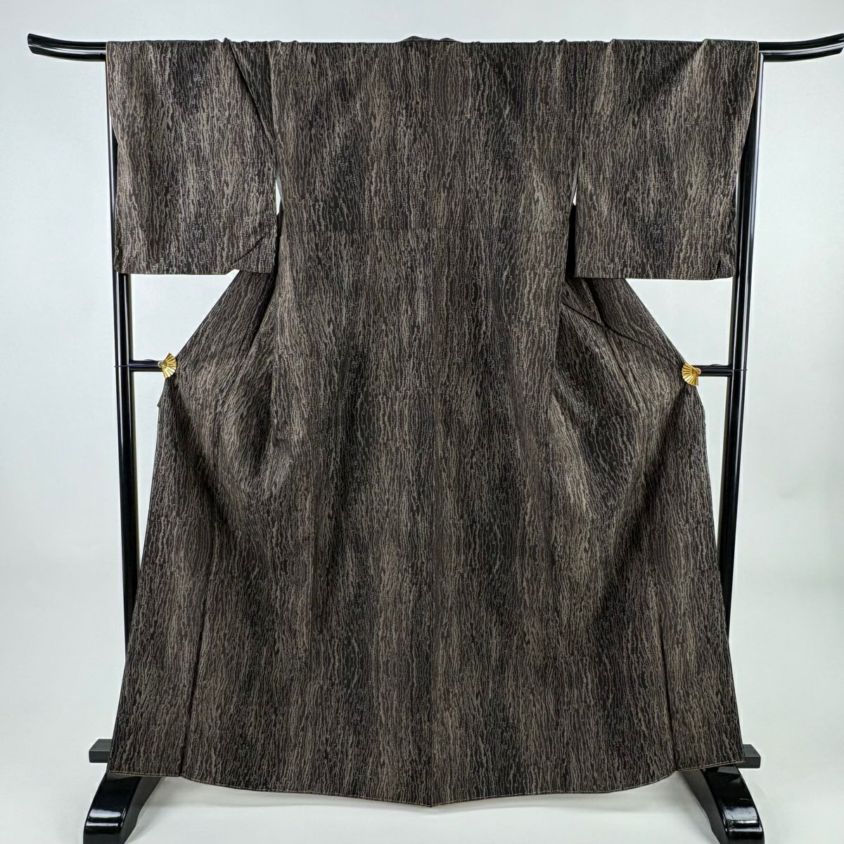 【美品】 紬織 身長164.5cm 袖長68cm L 雙層 幾何學 焦茶 純蠶絲 秀品級