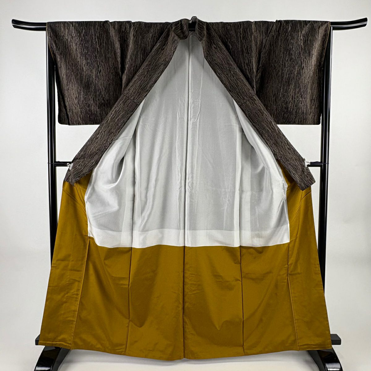 【美品】 紬織 身長164.5cm 袖長68cm L 雙層 幾何學 焦茶 純蠶絲 秀品級