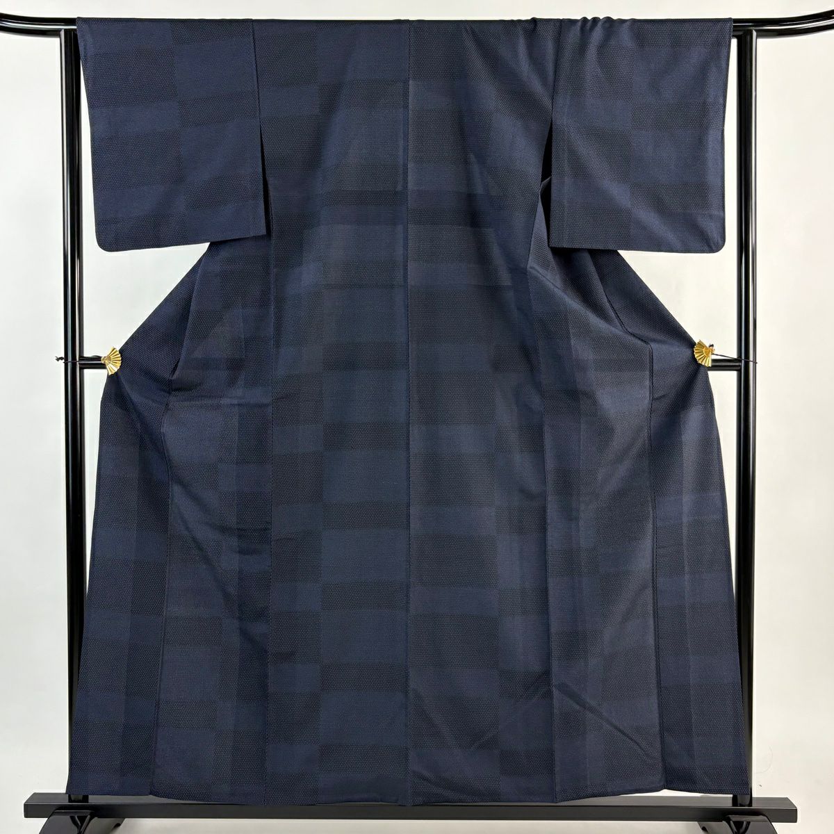 【美品】 紬織織 身長159cm 袖長63.5cm S 單層 段紋 龜甲絣 深藍 純蠶絲 秀品級