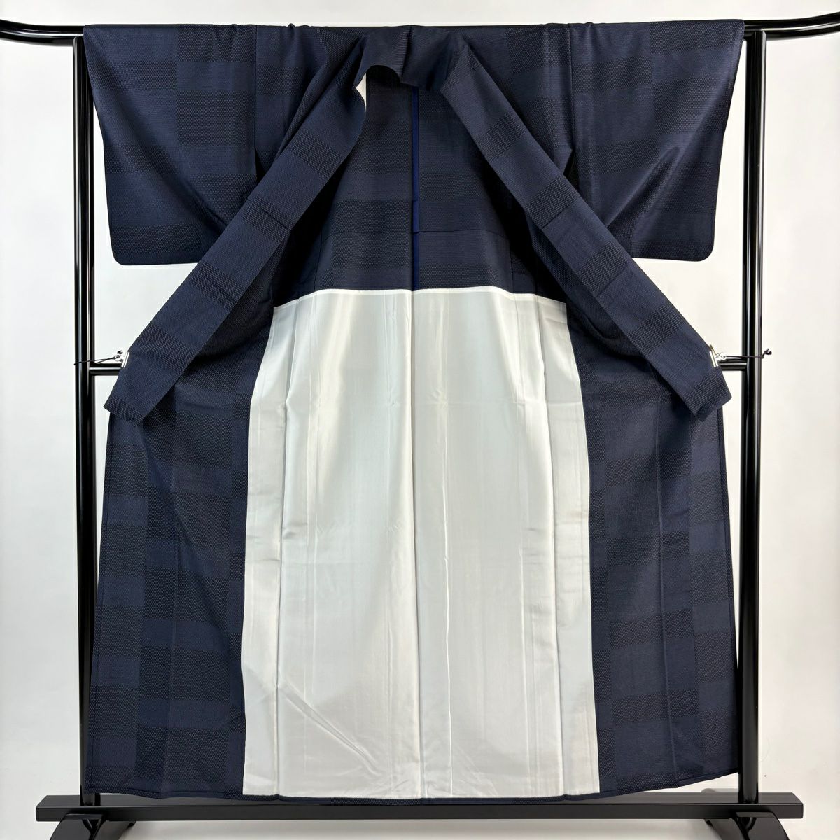 【美品】 紬織織 身長159cm 袖長63.5cm S 單層 段紋 龜甲絣 深藍 純蠶絲 秀品級