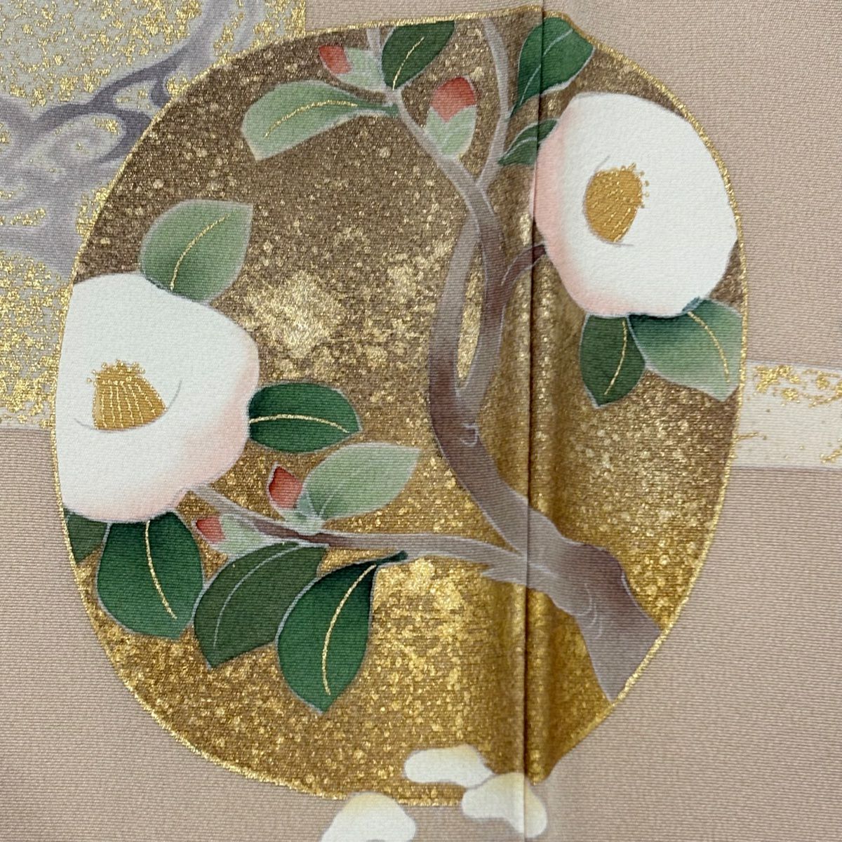 留袖禮服禮服 身長155cm 袖長63cm S 雙層 草花紋紋 松樹梅花 金絲 金銀彩 米色 純蠶絲 優品級 三つ紋