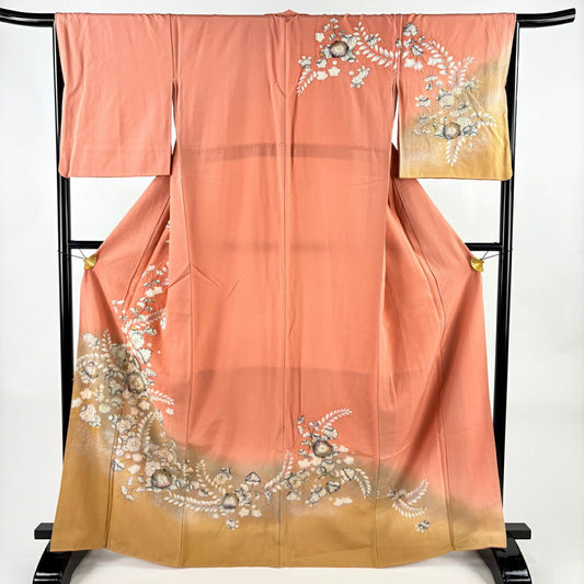 訪問服 身長165cm 袖長67cm M 雙層 辻花染 金銀彩 漸層 鮭粉色 純蠶絲 優品級