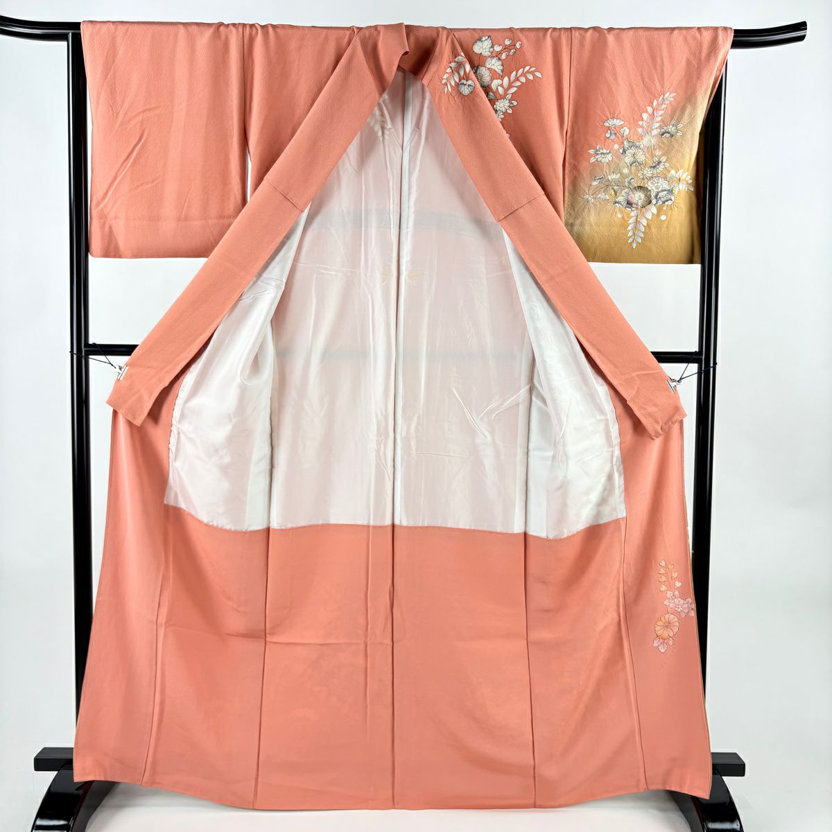 訪問服 身長165cm 袖長67cm M 雙層 辻花染 金銀彩 漸層 鮭粉色 純蠶絲 優品級