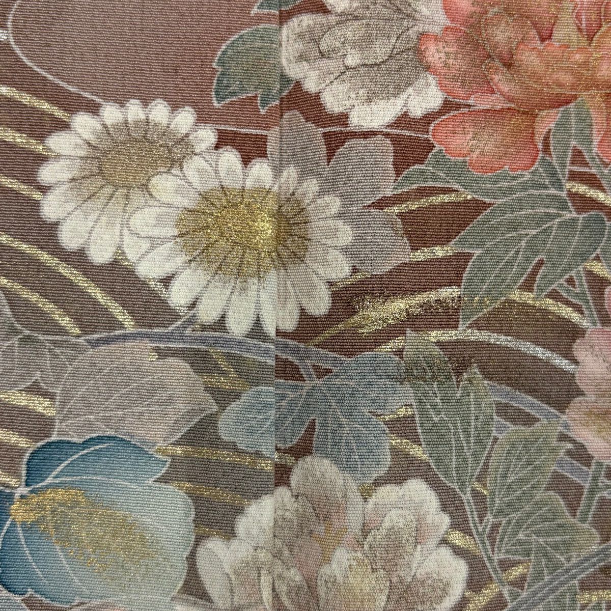 訪問服 身長154.5cm 袖長63cm S 雙層 草花紋紋 波 金銀彩 漸層 紅茶 純蠶絲 優品級