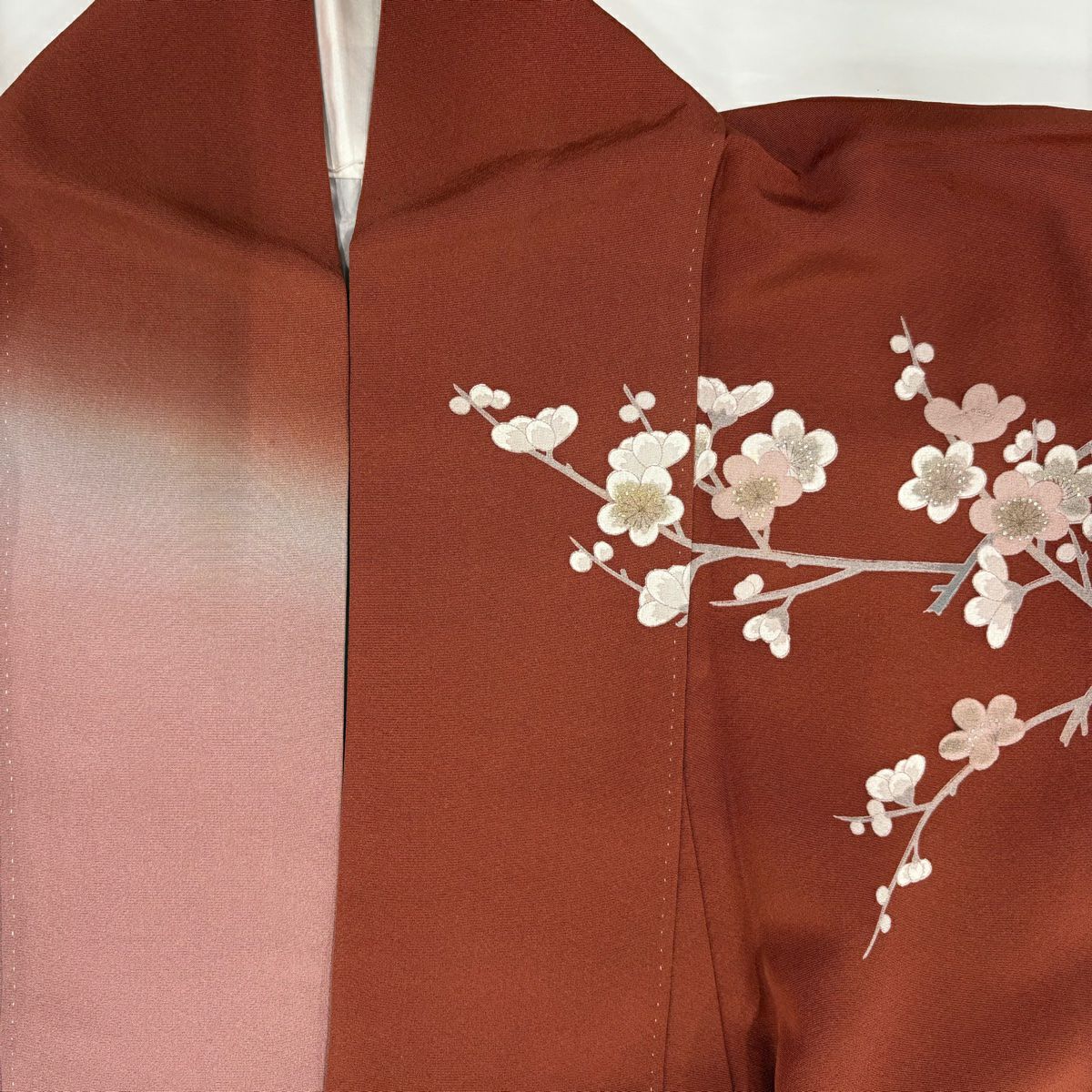 訪問服 身長154.5cm 袖長63cm S 雙層 草花紋紋 波 金銀彩 漸層 紅茶 純蠶絲 優品級