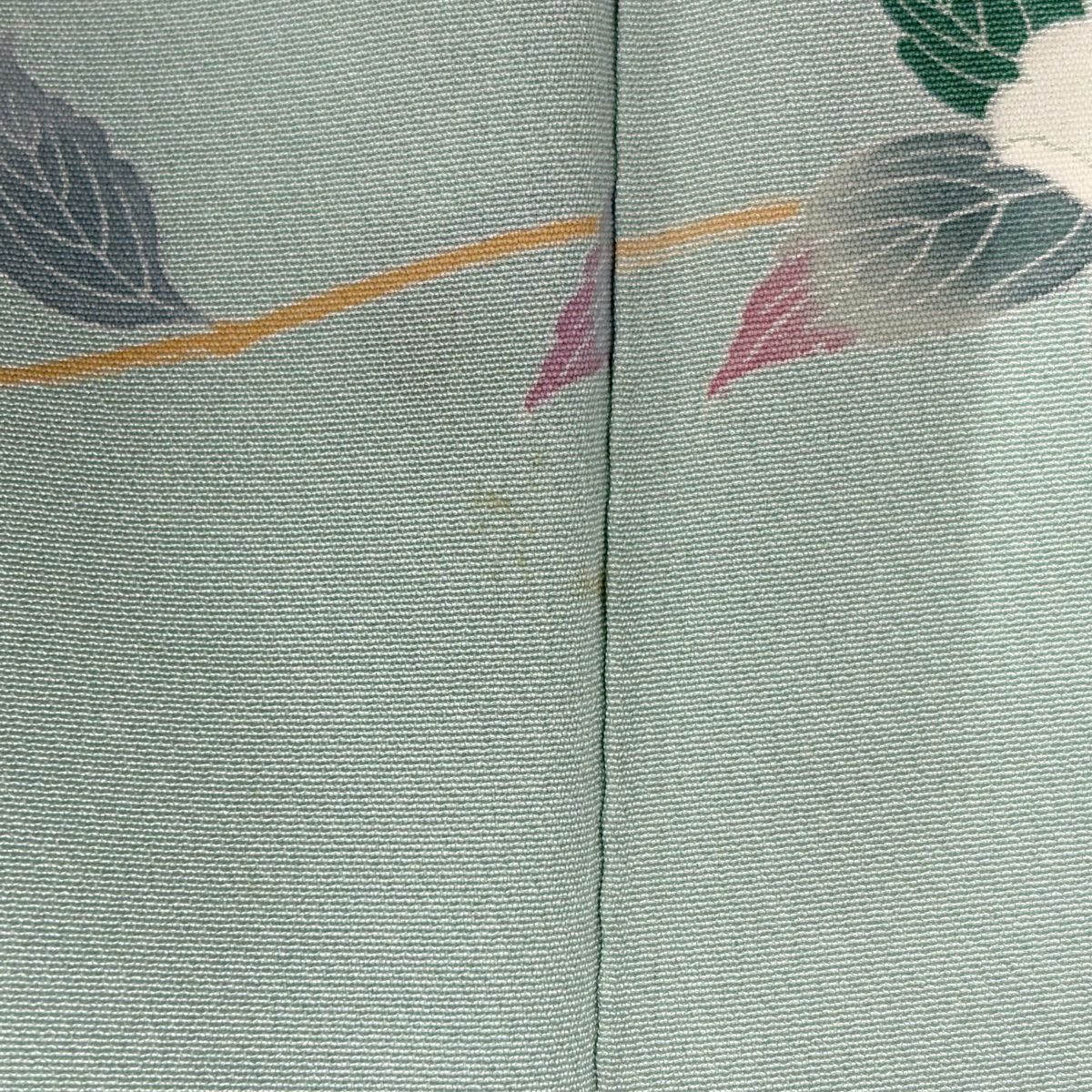 訪問服 身長166cm 袖長68.5cm L 雙層 松樹梅花 枝花 漸層 薄綠 純蠶絲 秀品級