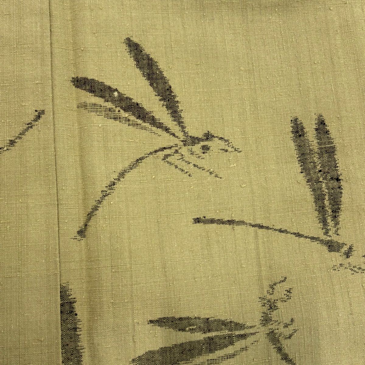【美品】 紬織 身長156cm 袖長63.5cm S 雙層 七代目清三郎 落款あり 螳螂 灰綠 純蠶絲 秀品級