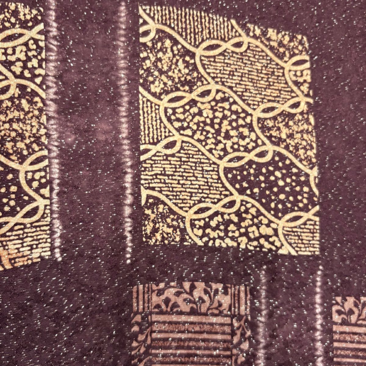 【美品】 付下 身長154.5cm 袖長64cm M 雙層 幾何學 草花紋紋 金銀彩 絞染 深紫 純蠶絲 秀品級