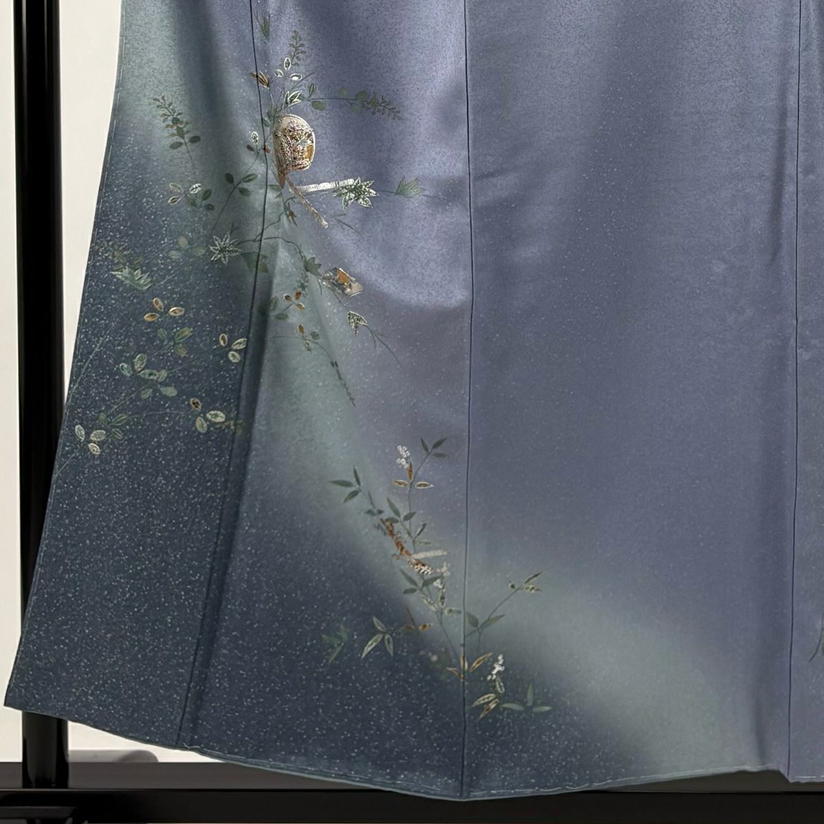 付下 身長156cm 袖長61.5cm S 雙層 和樂器 萩 螺鈿 金銀彩 青灰 純蠶絲 秀品級