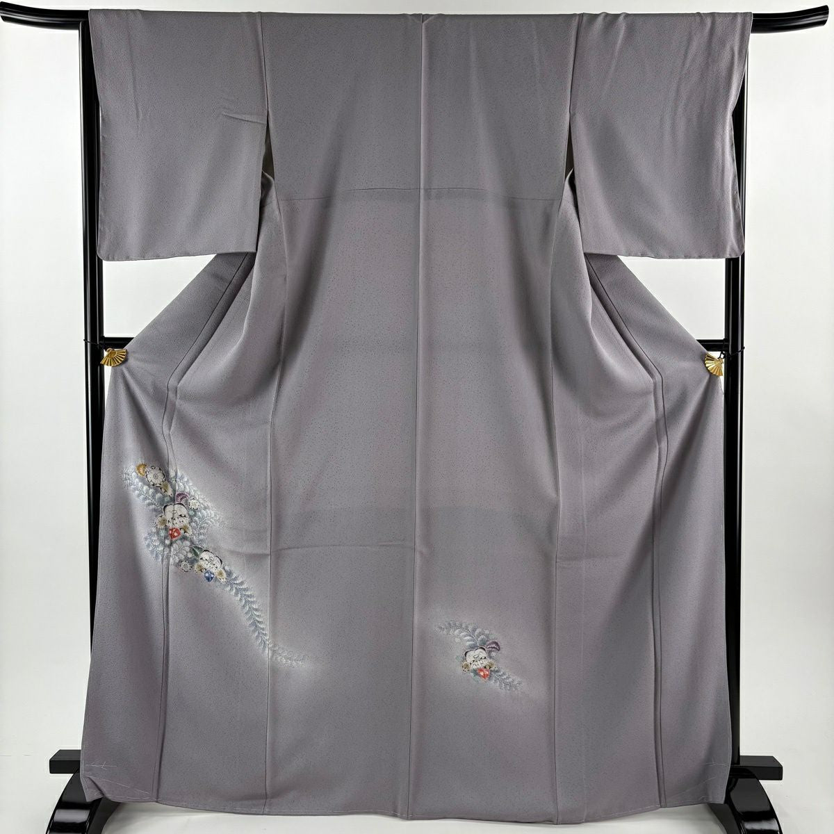 付下 身長169.5cm 袖長65.5cm M 雙層 椿葉紋 絞染 漸層 灰紫 純蠶絲 優品級