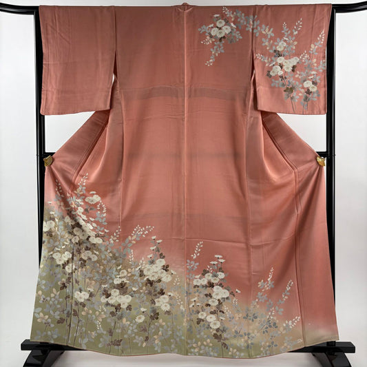 訪問服 身長163cm 袖長64cm M 雙層 菊花 萩 金彩裝飾 染分 鮭粉色 純蠶絲 秀品級