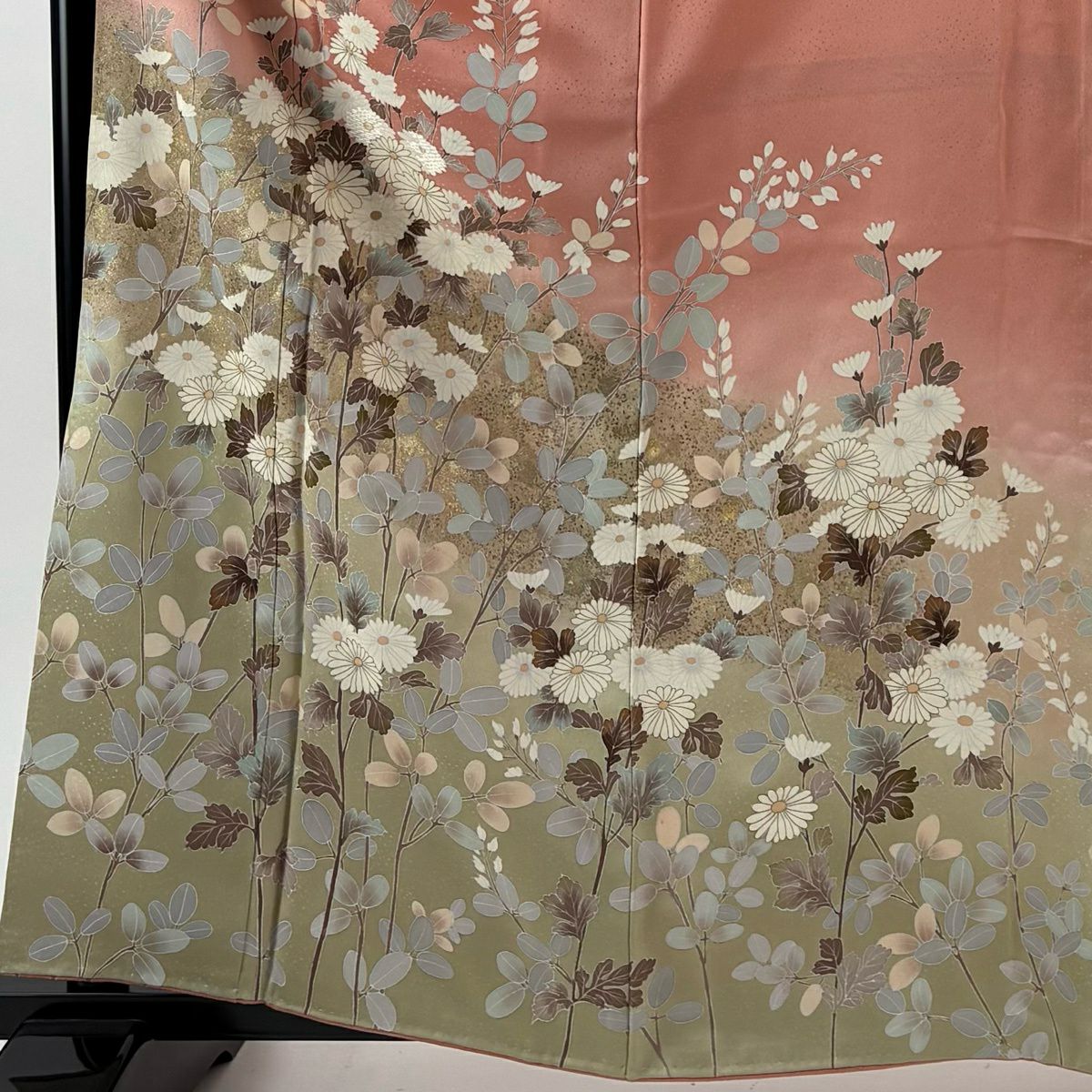 訪問服 身長163cm 袖長64cm M 雙層 菊花 萩 金彩裝飾 染分 鮭粉色 純蠶絲 秀品級