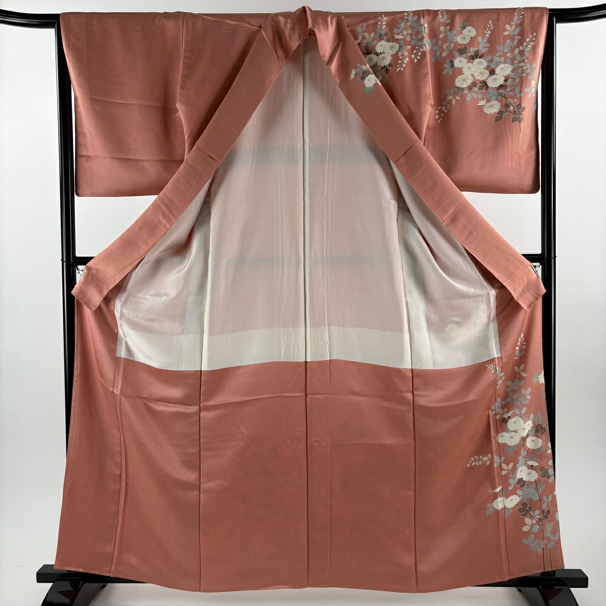 訪問服 身長163cm 袖長64cm M 雙層 菊花 萩 金彩裝飾 染分 鮭粉色 純蠶絲 秀品級