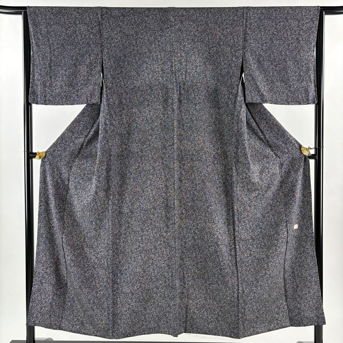 江戶小紋 身長151.5cm 袖長63.5cm S 單層 附有落款 器物 黑 純蠶絲 優品級