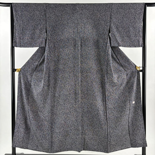 江戶小紋 身長151.5cm 袖長63.5cm S 單層 附有落款 器物 黑 純蠶絲 優品級