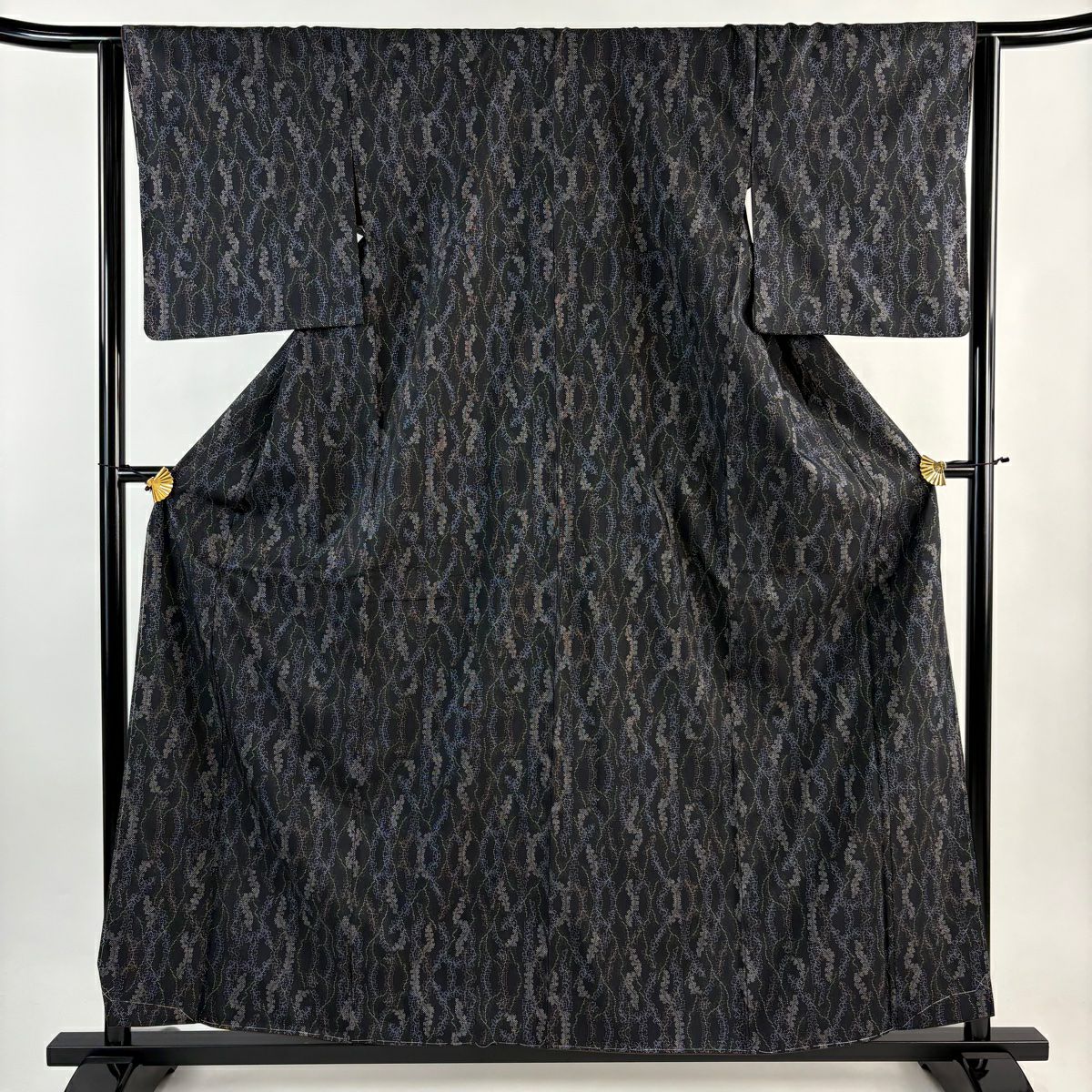 【美品】 紬織 身長159cm 袖長64.5cm M 雙層 幾何圖案 墨 深藍 純蠶絲 優品級