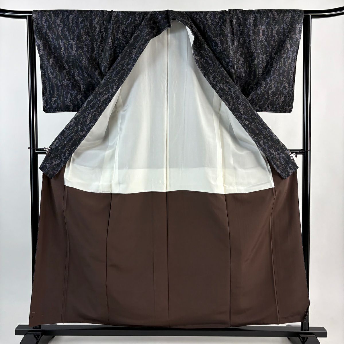 【美品】 紬織 身長159cm 袖長64.5cm M 雙層 幾何圖案 墨 深藍 純蠶絲 優品級