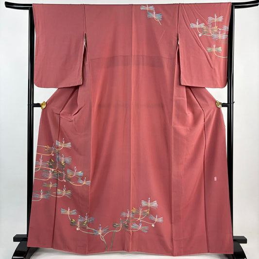訪問服 身長165.5cm 袖長65cm M 雙層 落款 松樹 金銀彩 粉米色 純蠶絲 秀品級