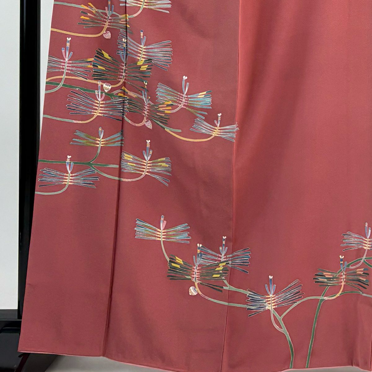 訪問服 身長165.5cm 袖長65cm M 雙層 落款 松樹 金銀彩 粉米色 純蠶絲 秀品級