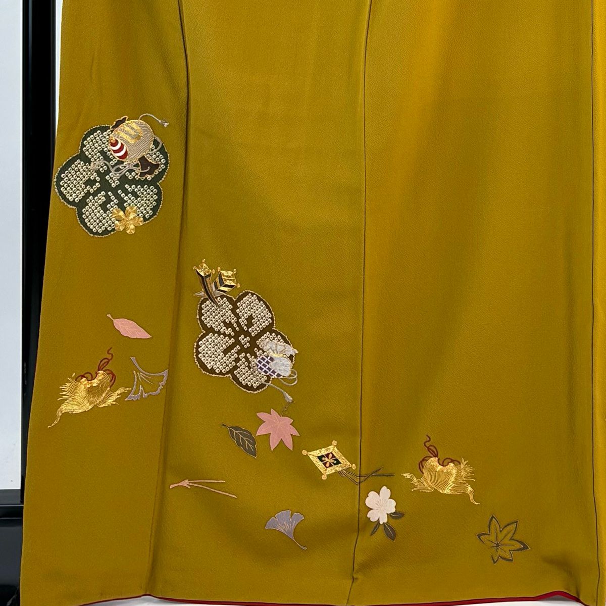 【美品】振袖禮服 身長170cm 袖長68cm L 雙層 吹寄寶盡 金絲刺繡 山吹茶 純蠶絲 秀品級