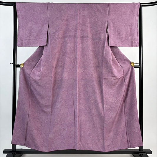 【美品】 江戶小紋 身長156.5cm 袖長64cm M 雙層 巴齊領 寄花紋 扇子子 紫 純蠶絲 優品級