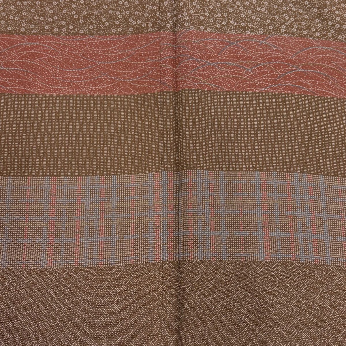 【美品】 付下 身長161.5cm 袖長66.5cm M 雙層 落款あり 小花 幾何圖案 焦茶 純蠶絲 秀品級
