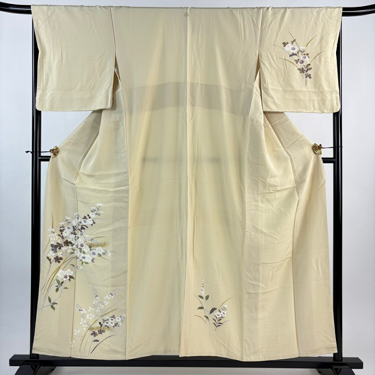付下 身長155cm 袖長67.5cm L 雙層 菊花 萩 金銀彩 米色 純蠶絲 優品級 一個紋