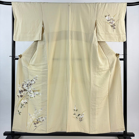 付下 身長155cm 袖長67.5cm L 雙層 菊花 萩 金銀彩 米色 純蠶絲 優品級 一個紋