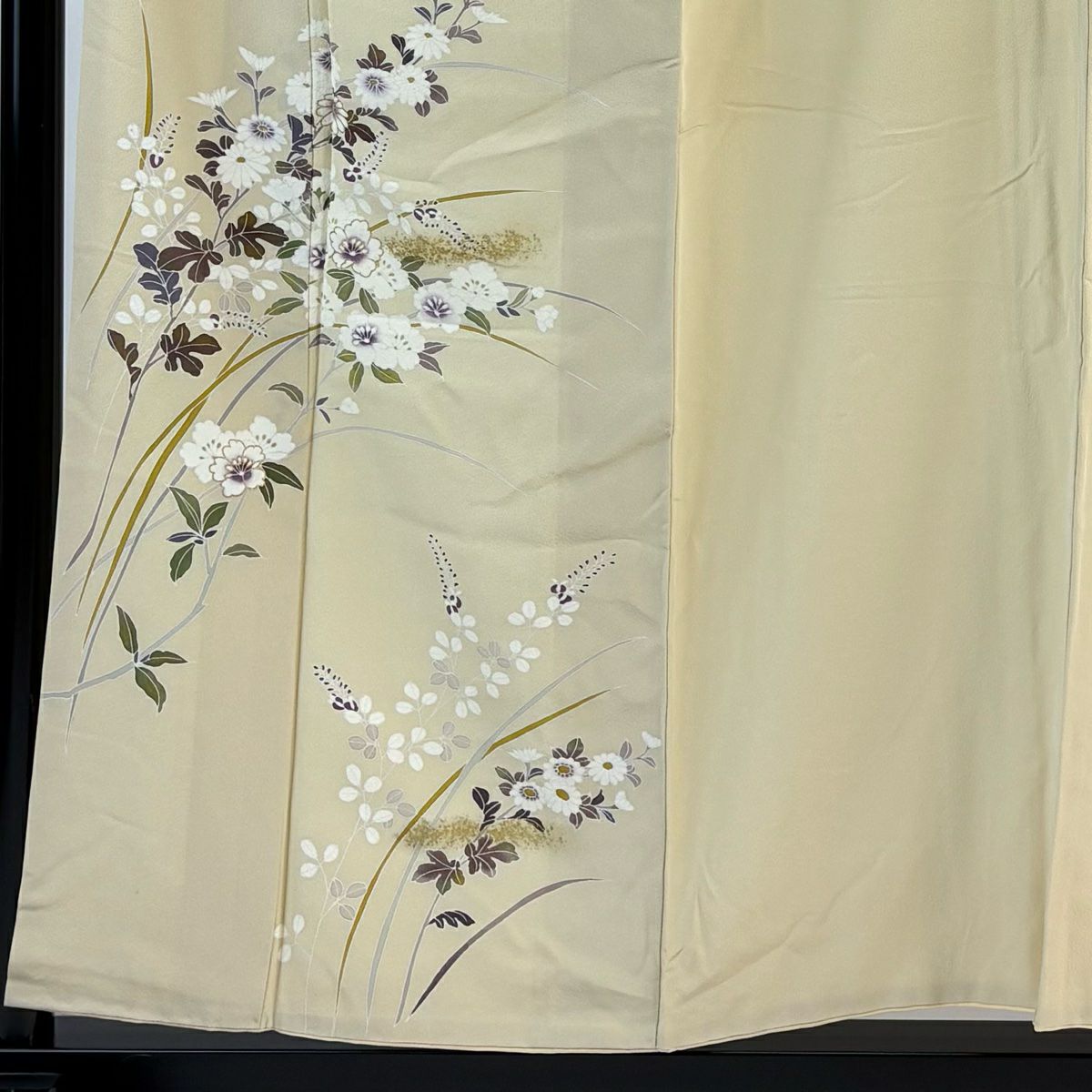 付下 身長155cm 袖長67.5cm L 雙層 菊花 萩 金銀彩 米色 純蠶絲 優品級 一個紋