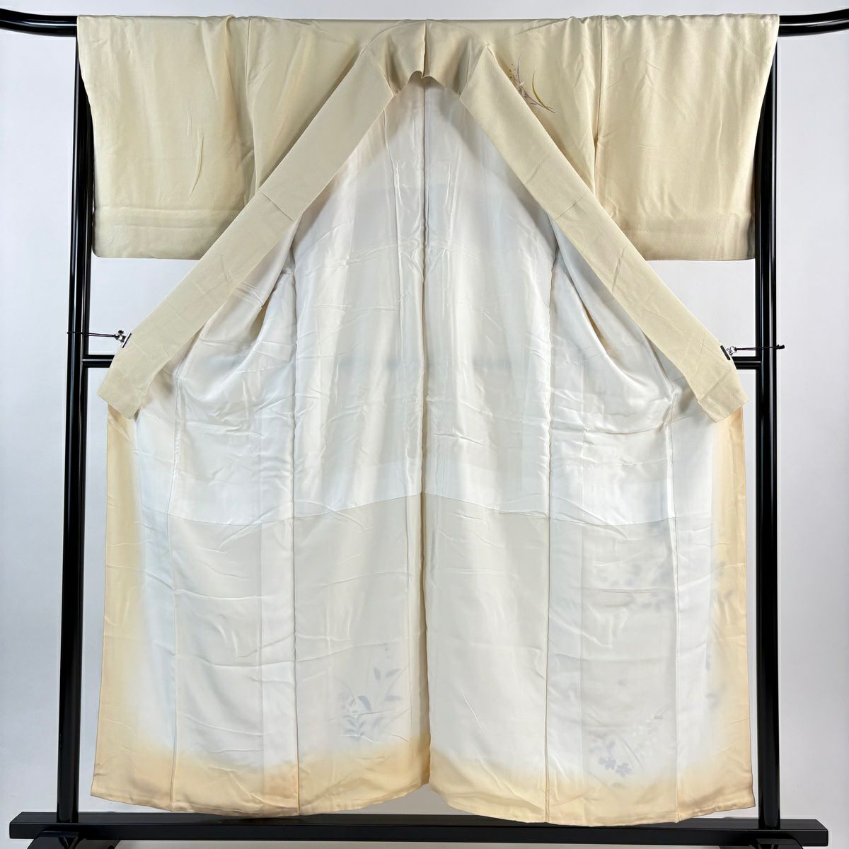 付下 身長155cm 袖長67.5cm L 雙層 菊花 萩 金銀彩 米色 純蠶絲 優品級 一個紋