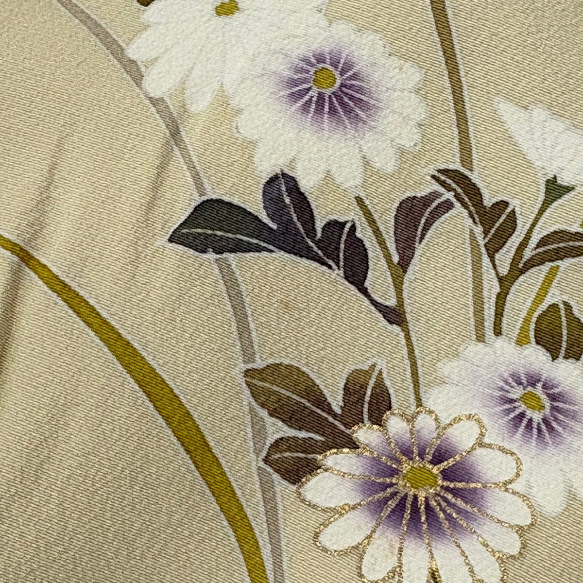 付下 身長155cm 袖長67.5cm L 雙層 菊花 萩 金銀彩 米色 純蠶絲 優品級 一個紋
