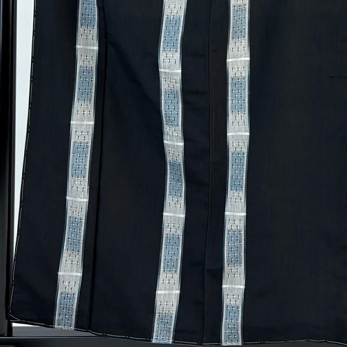 【美品】 付下 身長160cm 袖長64cm M 雙層 紬織織 縞 絣 黑 純蠶絲 秀品級