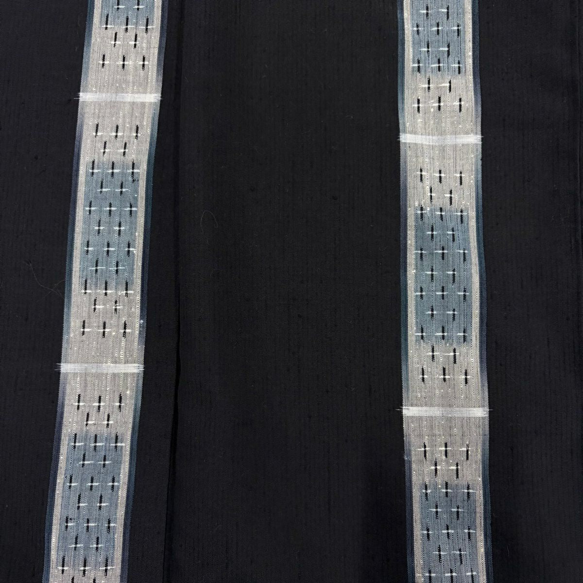 【美品】 付下 身長160cm 袖長64cm M 雙層 紬織織 縞 絣 黑 純蠶絲 秀品級