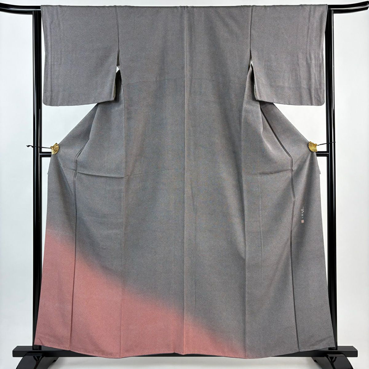 【美品】 付下 身長160.5cm 袖長64cm M 雙層 落款あり 大小霰 漸層 灰紫 純蠶絲 秀品級